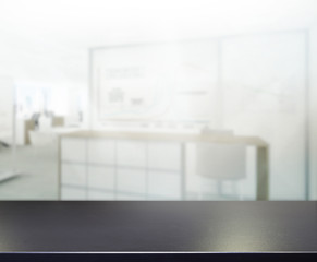 Wood Table Of Blur Background in Office