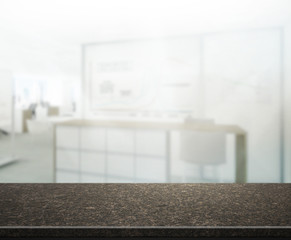 Wood Table Of Blur Background in Office