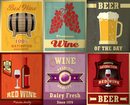 Vintage Wine & Beer poster design set