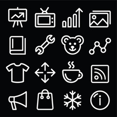 Web white navigation line icons set - photo gallery
