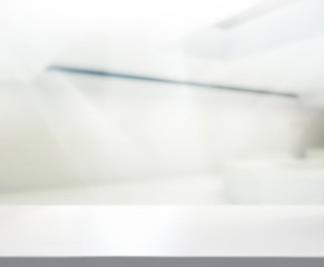 Wood Table Of Blur Background in Office