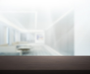 Wood Table Of Blur Background in Office