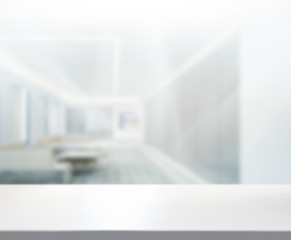 Wood Table Of Blur Background in Office