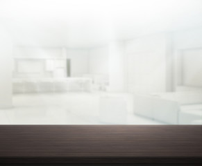 Wood Table Of Blur Background in Office