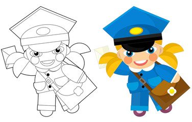 Cartoon character - postman girl - coloring page