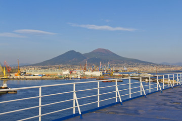 Panorama of Naples, view of the port in the Gulf of Naples and M