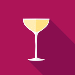 Glass of champagne. Flat icon with shadow. Vector illustration.