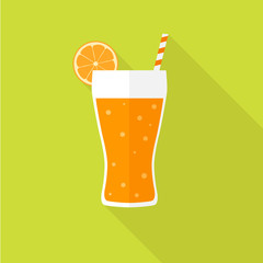 Glass of juice. Flat icon with shadow. Vector illustration.