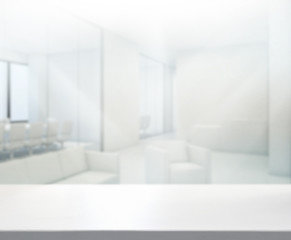 Wood Table Of Blur Background in Office