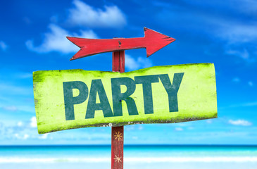 Party sign with beach background