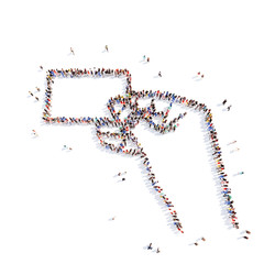 people in the form of a hand with business card.