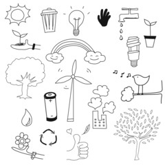 environment doodle set vector