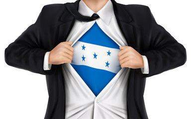 businessman showing Honduras flag underneath his shirt