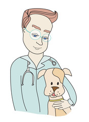 Dog and veterinarian - doodle illustration.