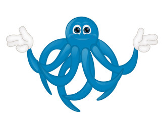 Funny blue octupus squid cartoon illustration comic