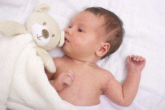 Newborn baby with teddy