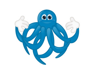 Funny blue octupus squid cartoon illustration comic