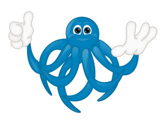 Funny blue octupus squid cartoon illustration comic
