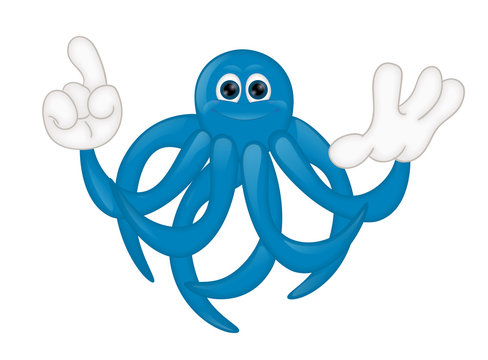Funny blue octupus squid cartoon illustration comic