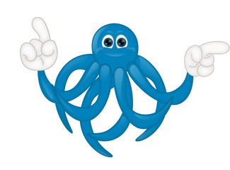 Funny blue octupus squid cartoon illustration comic