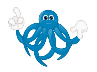 Funny blue octupus squid cartoon illustration comic