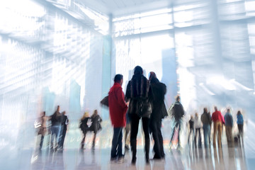 group of people in the lobby business center