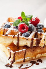 Fresh homemade brussels waffle with berries