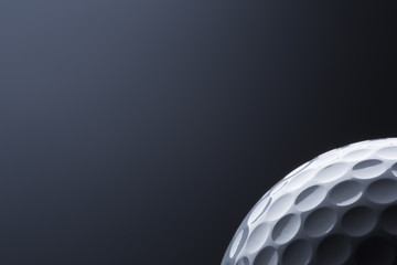 Stylish macro golf ball isolated on blank dark blue background. - obrazy, fototapety, plakaty