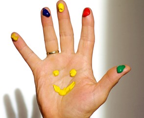 Hand mit lachendem Gesicht