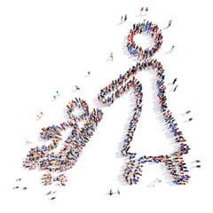 people in the form of a woman with  stroller.