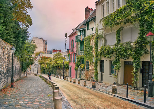 Fototapeta street in Montmartre, Paris, in the evening