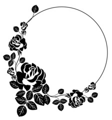 Round frame with roses silhouette