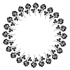 Round frame with roses silhouette