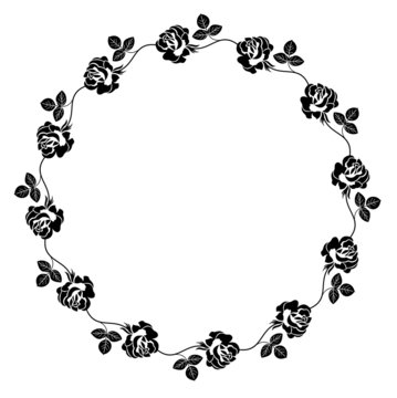 Round frame with roses silhouette
