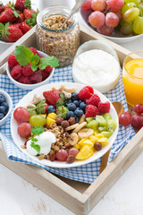 healthy breakfast - berries, fruit and cereal on the plate