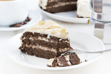 piece of delicious chocolate cake with cream