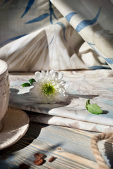 White flower set on vintage fabrics