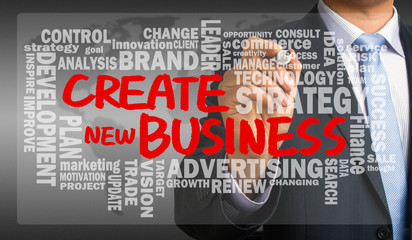 create new business with related word cloud handwritten by busin