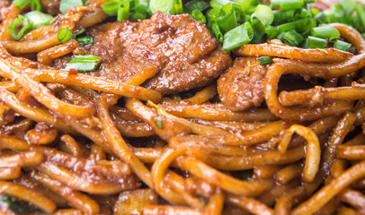 Close up view of popular Malaysian stir fried noodles 