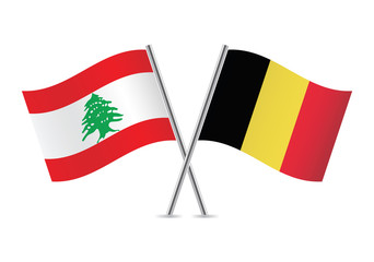 Belgium and Lebanon flags. Vector illustration.