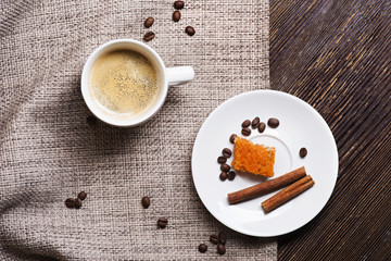 Cup of coffee on a wooden table