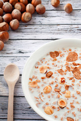 muesli in milk with nuts