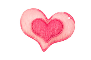 Isolated velvet plush heart on white background