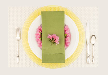 Pastel table setting top view