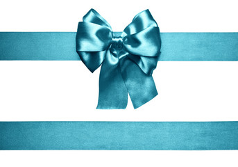 cyan bow and ribbon made from silk