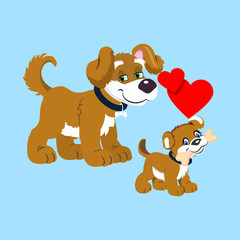 A Happy Family. Father and His Puppy.Vector Flat  Illustration .