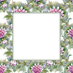 Watercolor flower frame on white background
