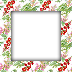 Watercolor flower frame on white background