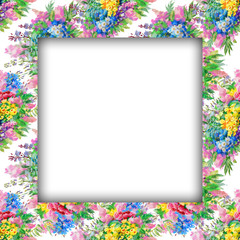 Watercolor flower frame on white background
