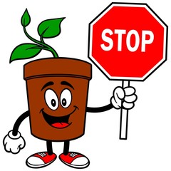 Potted Plant with Stop Sign